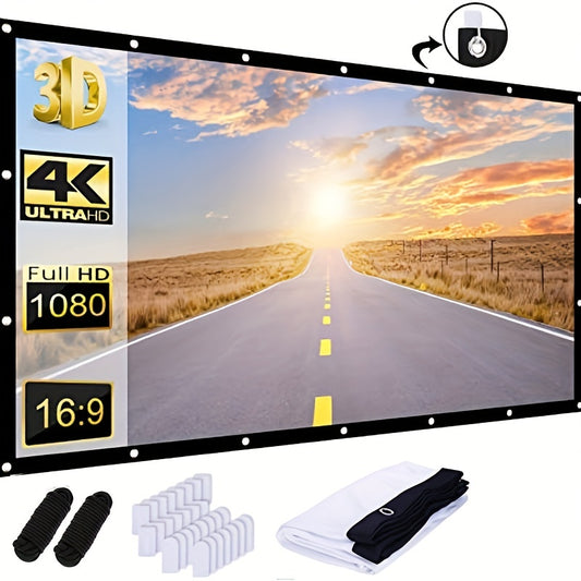 Portable 72-100 inch HD projector screen for indoor and outdoor use. Foldable, anti-wrinkle design for home theater enjoyment.