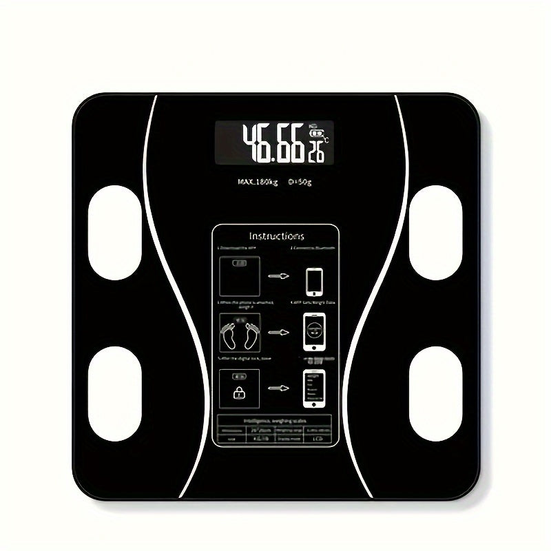 Smart weight scale with wireless connectivity and battery power, suitable for home and office use. Includes AAA non-rechargeable battery, perfect as a holiday gift.