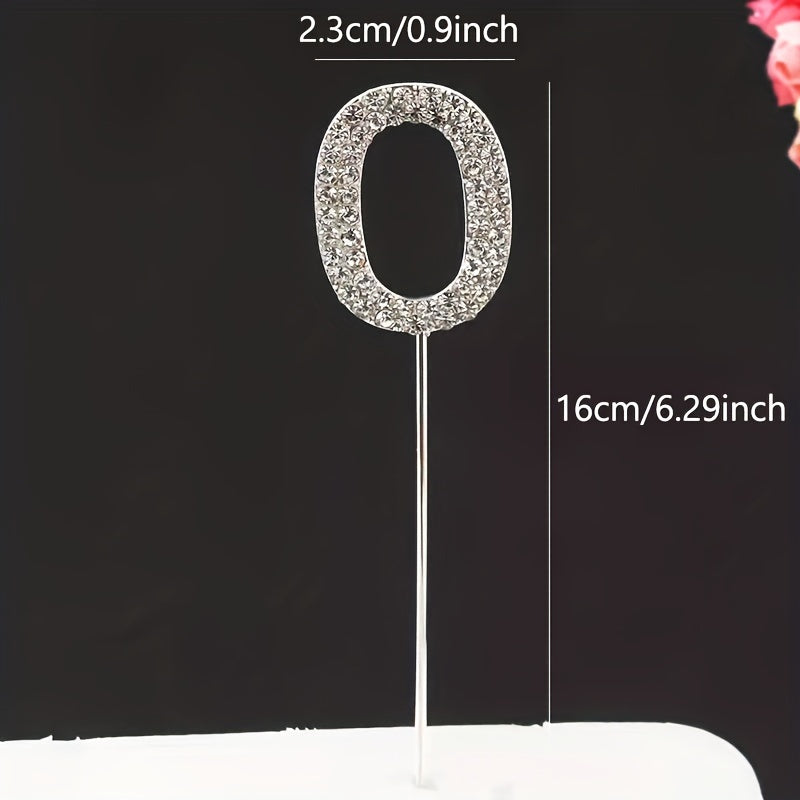 Rhinestone number cake topper in gold or silver, perfect for birthdays, showers, and weddings