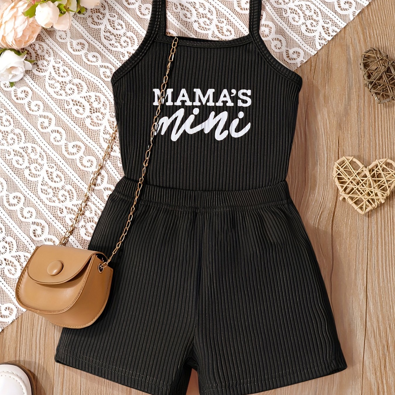 2-piece set for toddler girls featuring 'MAMA'S MINI' cami top and shorts for summer outdoor wear