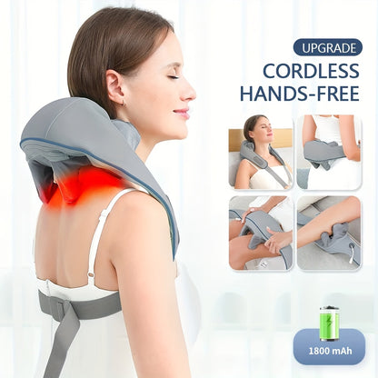 Cordless neck and shoulder massager with heat and 6 nodes. USB rechargeable for whole body relaxation. Great gift idea.