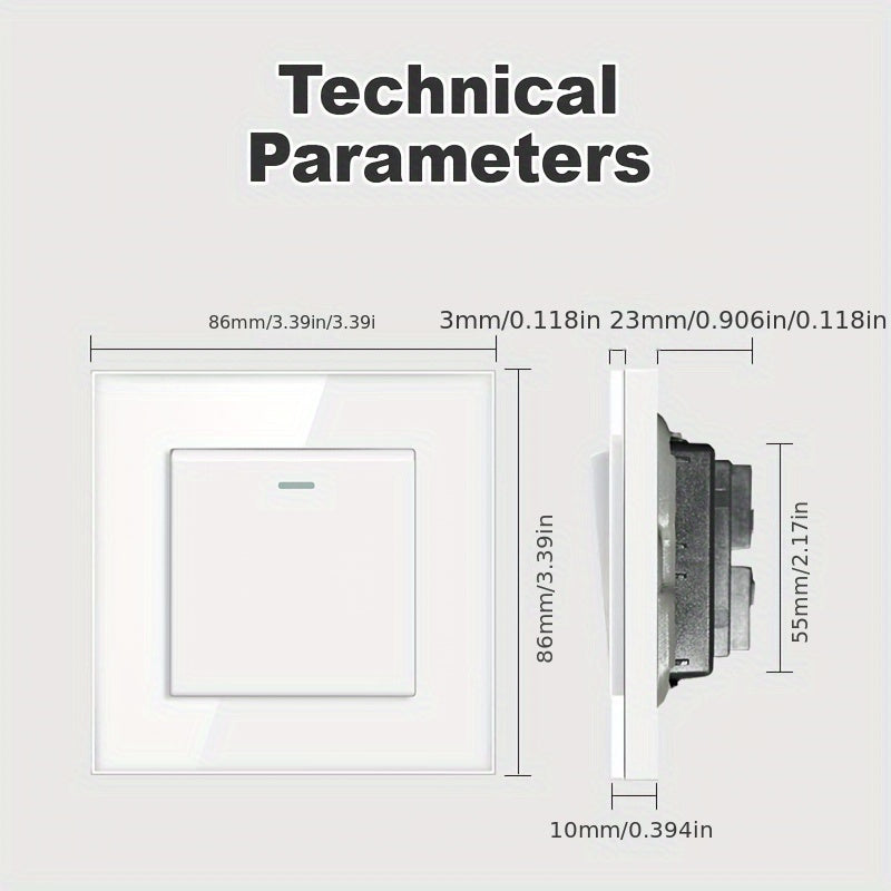 Sleek tempered glass crystal wall switch available in white, gray, and black in 1GANG, 2GANG, and 3GANG options.