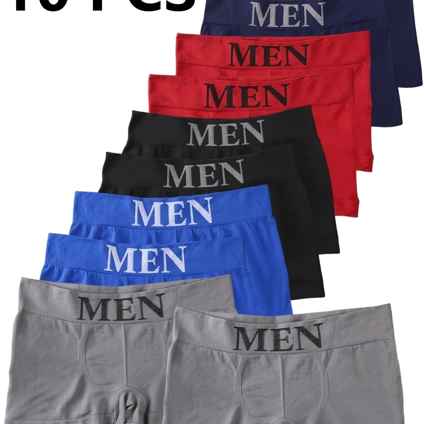 Pack of 10 Men's Flat Leg Briefs, Size S-XL, Seamless and breathable for sports comfort.