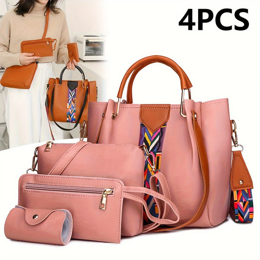 European and American fashion set with four bags in one: handbag, shoulder bag, crossbody bag, and bucket bag.