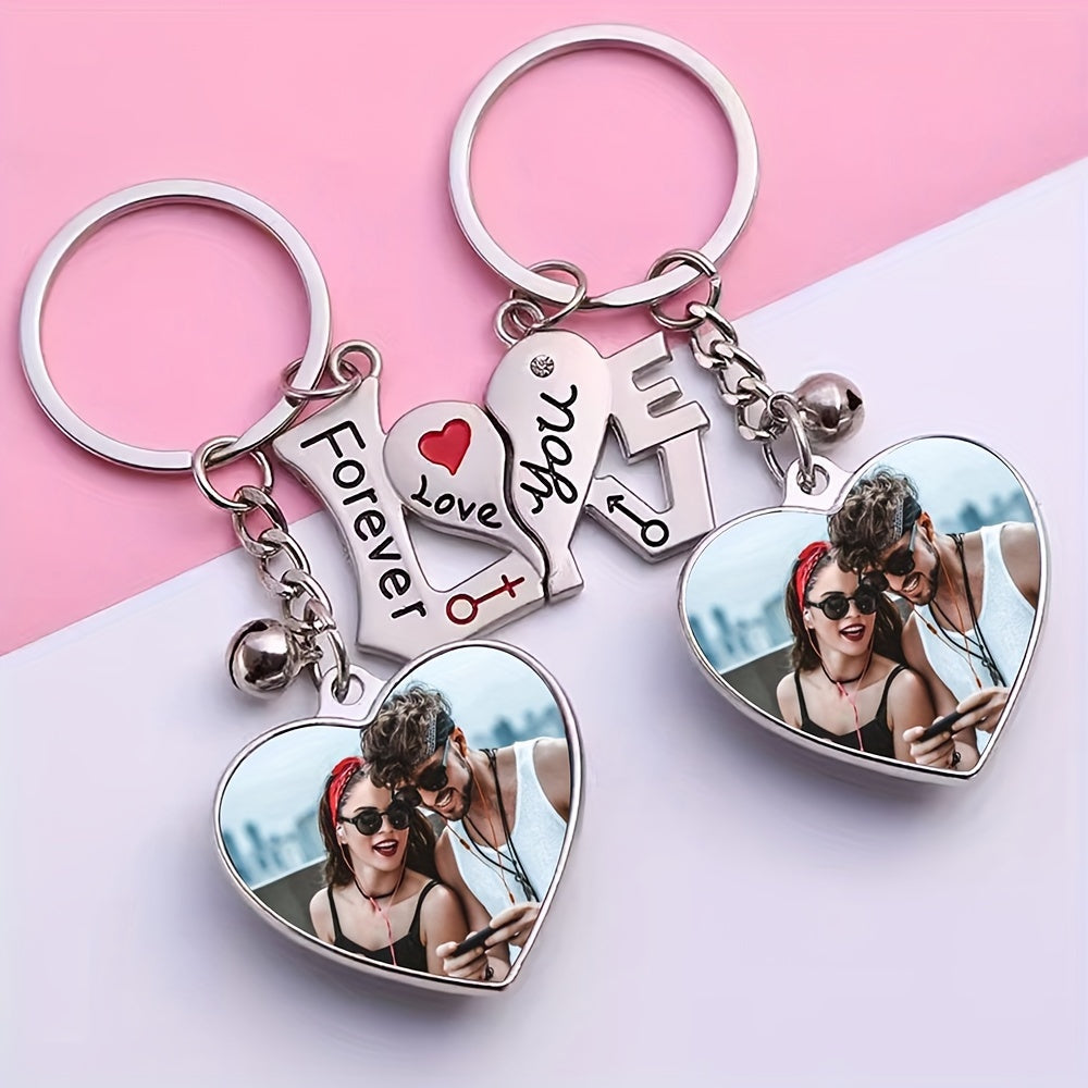 Customizable Couple Keychain With Personalized Photos - Heart-Shaped Love Charms - Perfect Gifts for Weddings, Anniversaries, and Valentine's Day - Durable Metal Frame - Suitable for Ages 14+