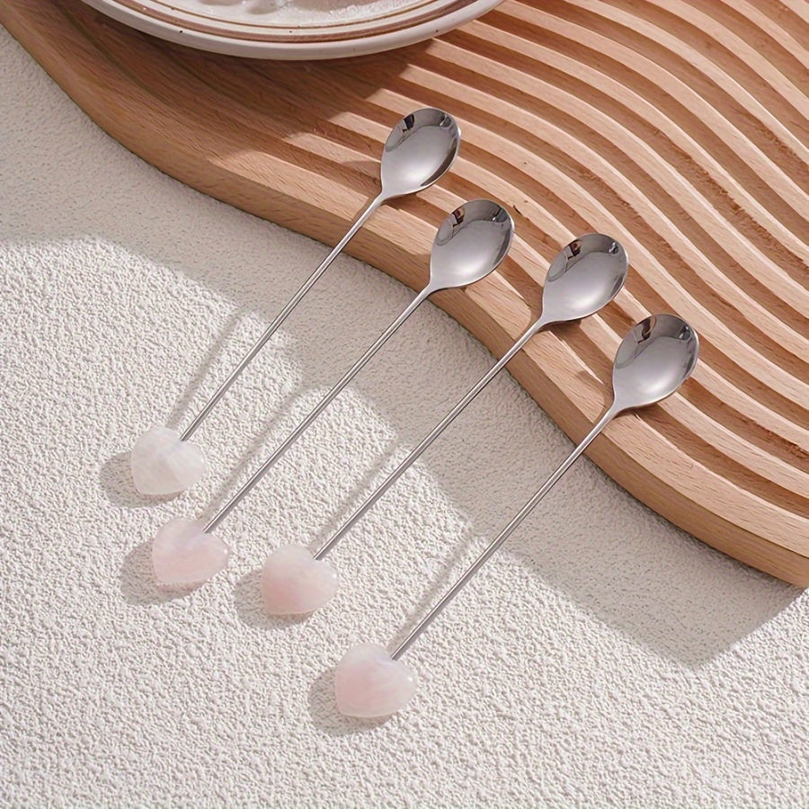 Enhance your dining experience with these exquisite stainless steel spoons featuring beautifully polished natural heart-shaped gemstones. Ideal for adding a hint of opulence to your coffee, tea, desserts, or appetizers. Perfect for special occasions such