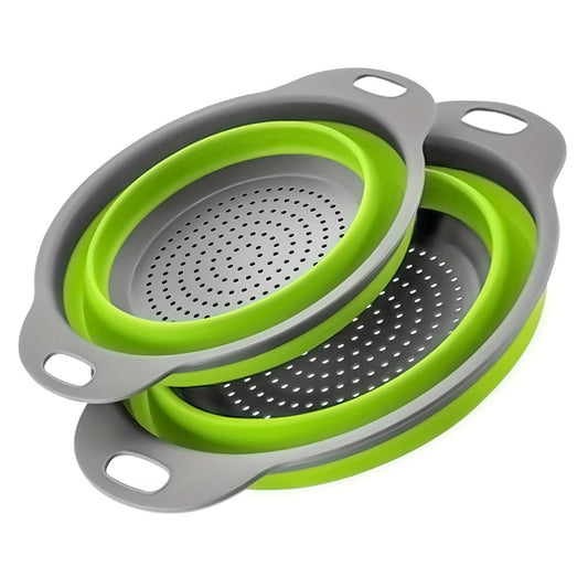 Silicone Drain Baskets Set - Includes 2 Round Collapsible Colanders and Sink Strainers, Perfect for Draining Pasta, Salad, Vegetables, and Fruit in the Kitchen - Large and Small Sizes, Multifunctional Kitchen Gadget