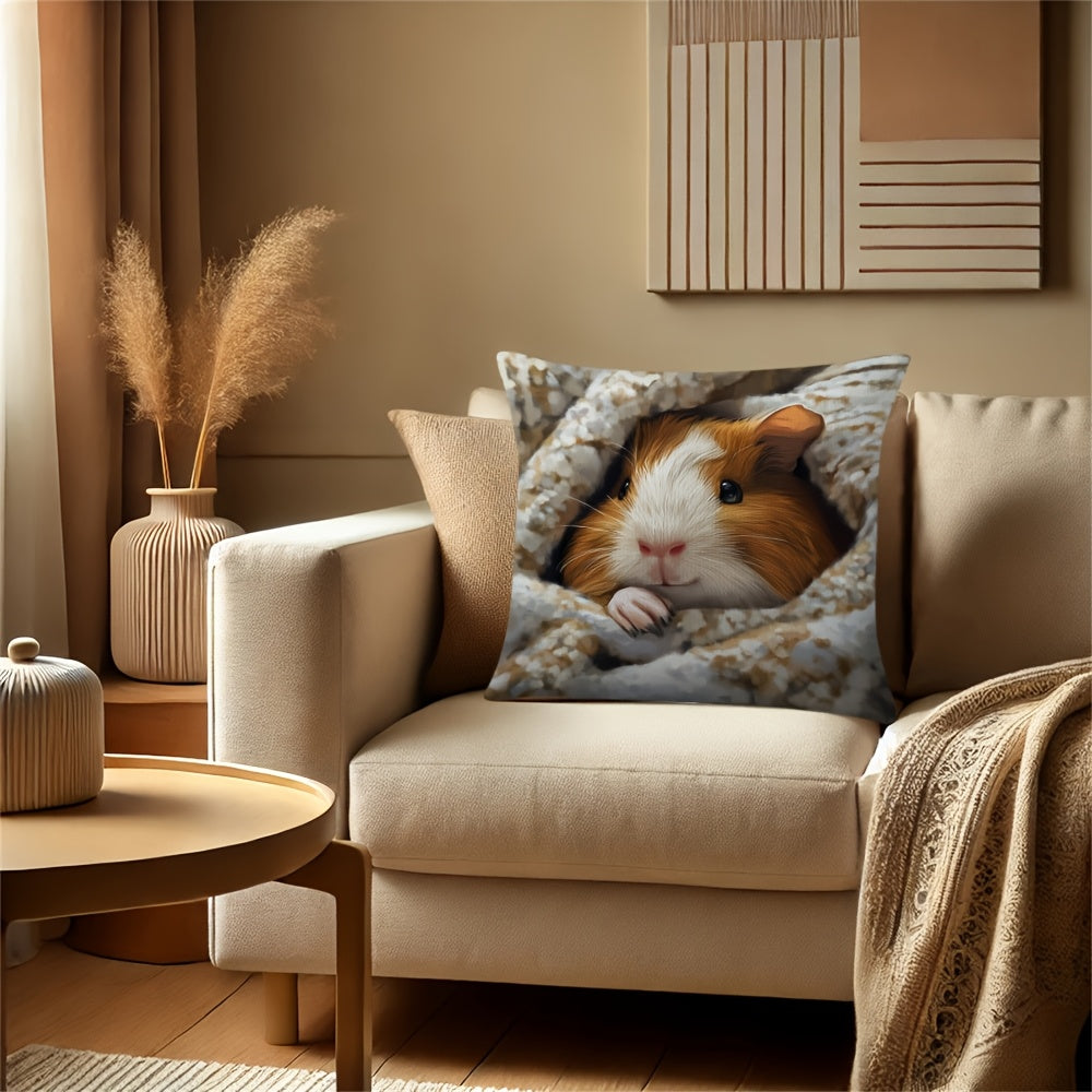 Charming Guinea Pig Throw Blanket featuring a dual print design and hidden zipper, ideal for adding a touch of charm to your sofa or farmhouse decor. Constructed from machine washable polyester, this cozy blanket is perfect for decorating for the