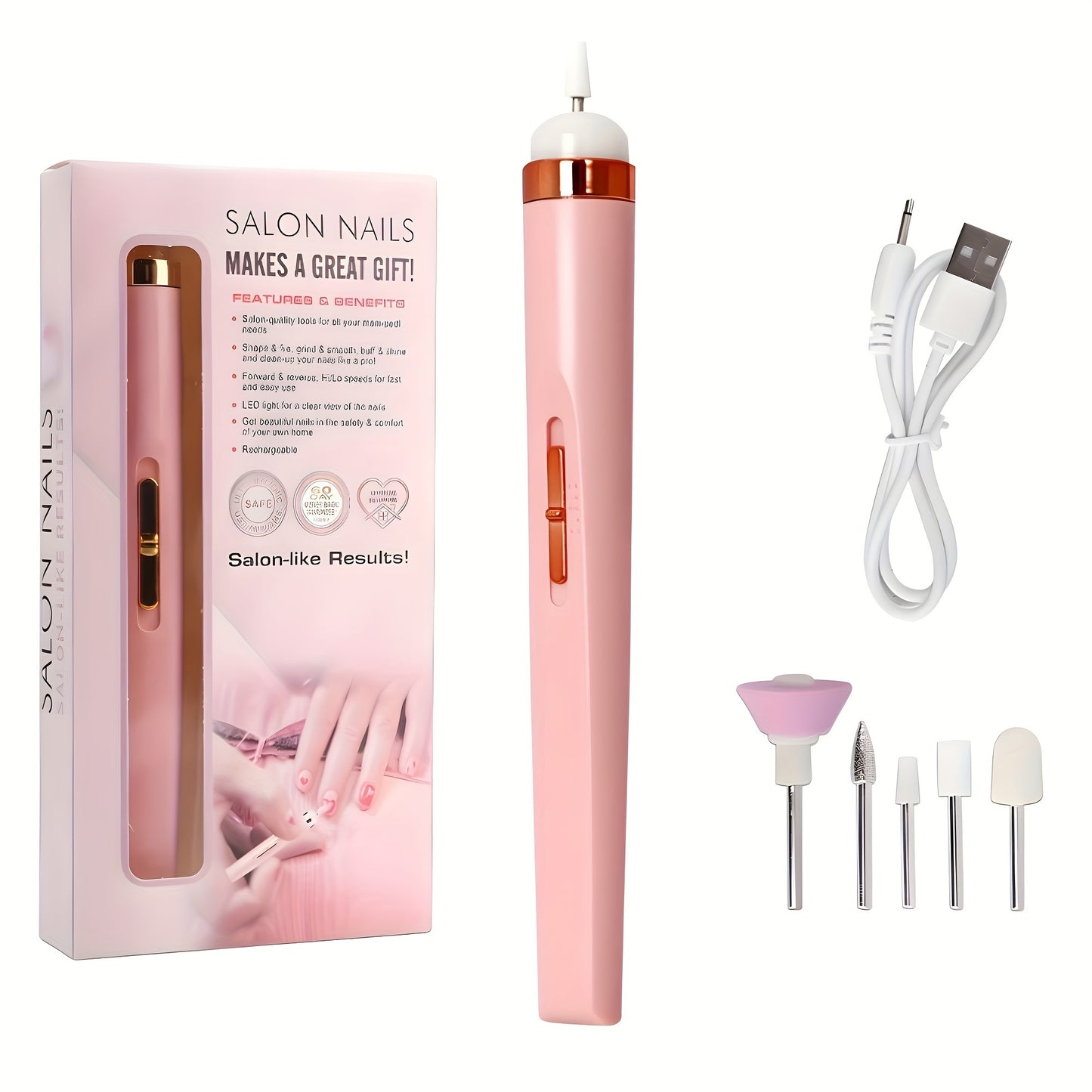 Professional Electric Nail Drill with USB Rechargeable Lithium Battery for Home or Salon Use, Ideal for Manicures and Pedicures