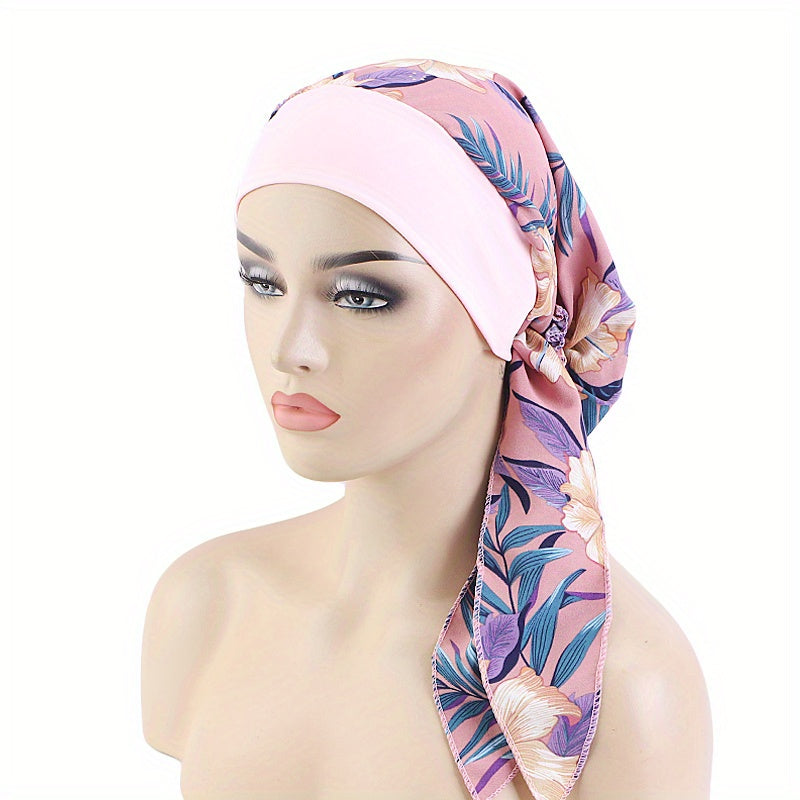 Paisley Print Turban Cap with Lace-Up Detail for Chemo Patients