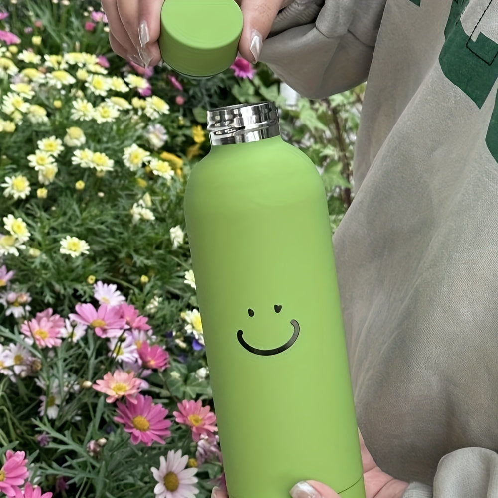 Stay hydrated in style with this sleek stainless steel insulated water bottle featuring a cheerful logo. This double-walled vacuum flask keeps drinks hot or cold, is reusable and break-resistant, and made from BPA-free materials. Ideal for gym, sports