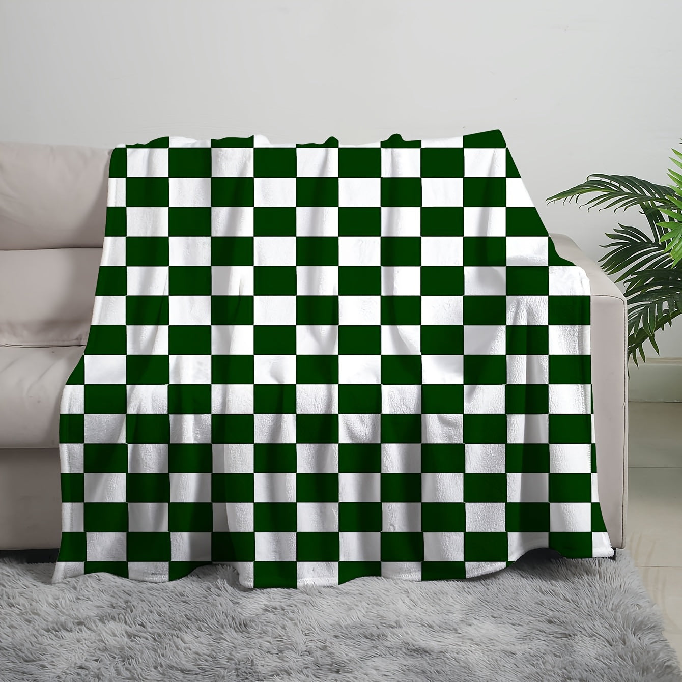 Digital print green and white buffalo check plaid fleece throw blanket, ultra-soft and warm cozy flannel fleece, reversible design perfect for all seasons. Can be used for sofa, bed, camping, indoor decor. Makes a great gift. Easy to clean in the washing