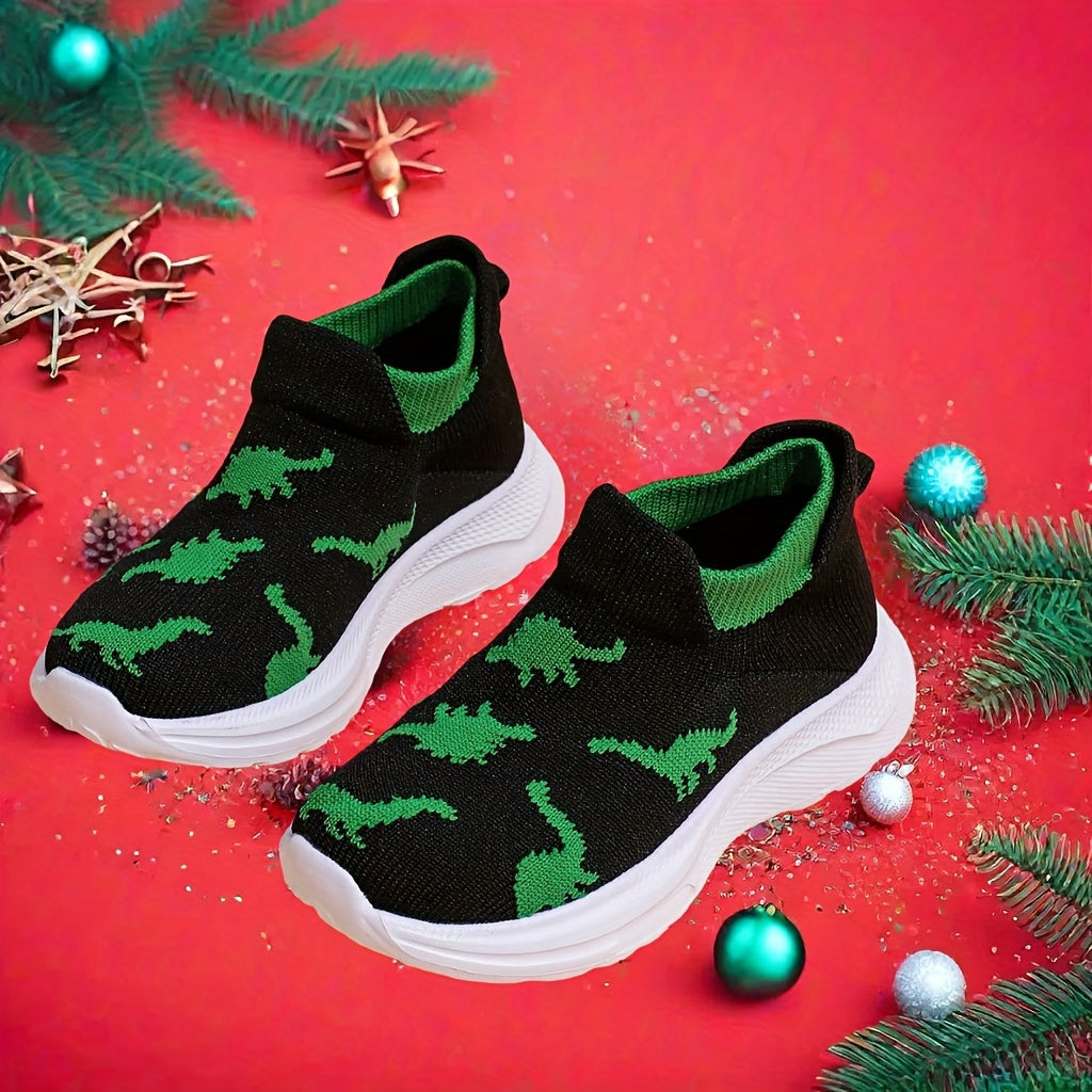 Children's knit dinosaur cartoon slip-on shoes are lightweight and breathable with a street-style design, perfect for toddlers all year round.