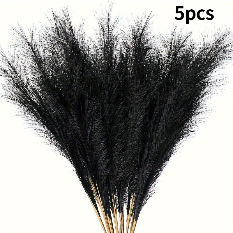 18pcs Black realistic and durable pampas grass simulation flowers - perfect for gothic, Halloween, aesthetics, or autumn home decoration. High-quality artificial grass decor.