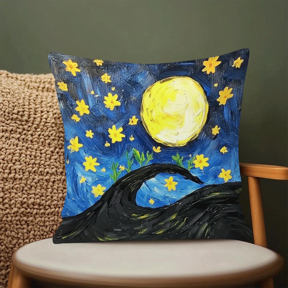 This black cat and moon design throw pillow cover is a chic addition to any space. Made of polyester, this machine washable cover features a zipper closure for easy removal and cleaning. Perfect for adding a touch of style to your sofa, living room, or