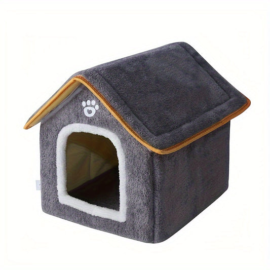 Cozy Pet House with Four Seasons Washable Enclosed Warm Dog Bed Cat Shelter made from Polyvinyl Chloride Material, Non-Skid Bottom, Assembled.