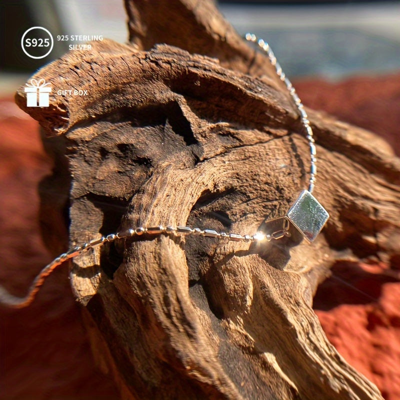 This stunning 925 Sterling Silver necklace features a small three-dimensional square pendant, weighing approximately 2.57G. It makes a thoughtful gift for Mother's Day, Thanksgiving, Halloween, Christmas, and New Year celebrations. Perfect for beer