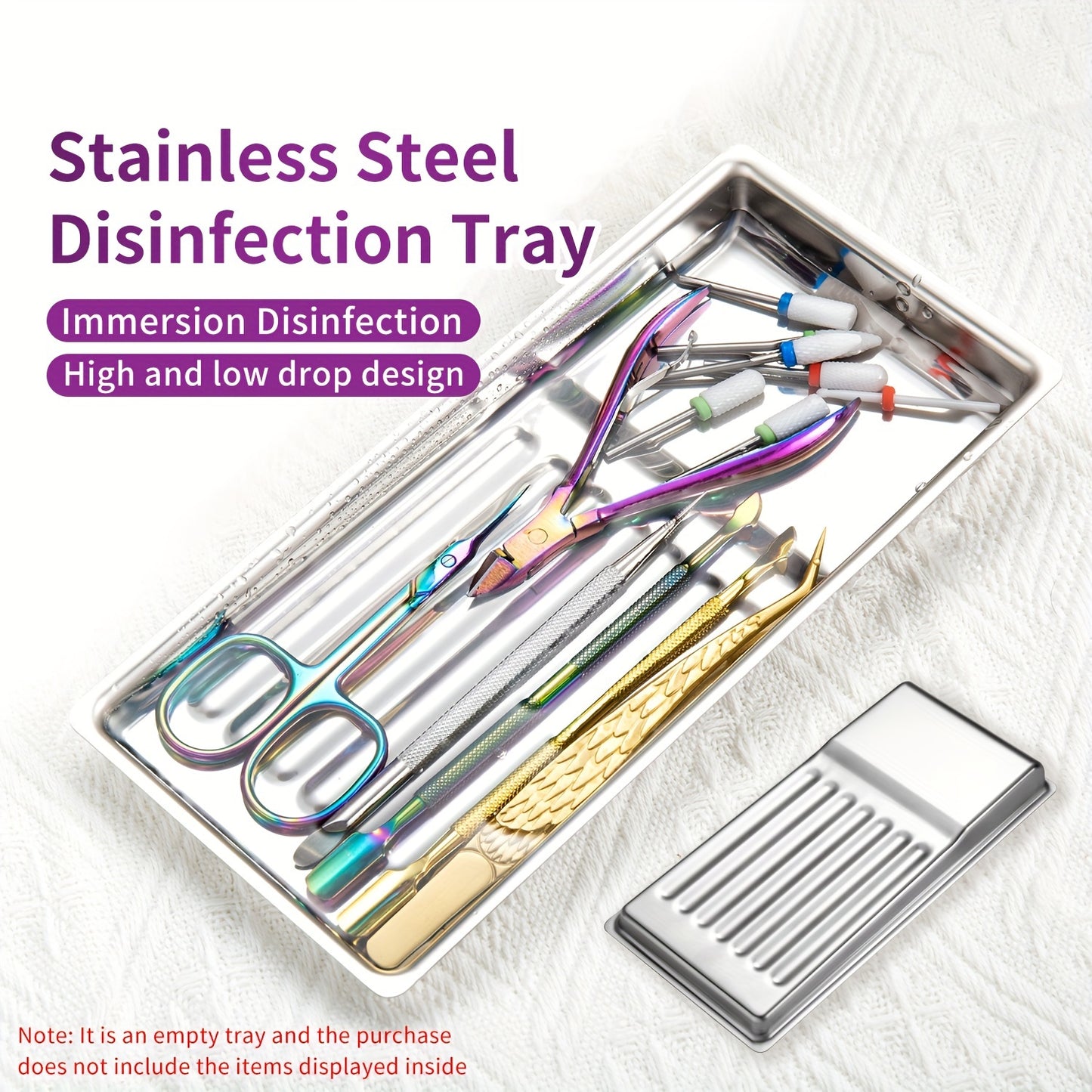 High-quality stainless steel tray for sterilizing nail tools in salons and at home, with a design for effective sanitization.