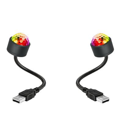 2 USB Starry Sky LED Night Lights with music rhythm projection and flexible gooseneck for indoor disco parties and stage effects.