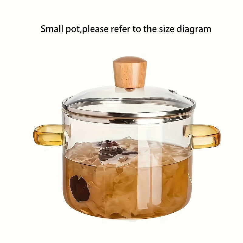 One-piece large capacity stew pot made from high borosilicate glass, perfect for cooking a variety of dishes such as soup, bread, curry and winter silver soup. Transparent design makes it suitable for household use.