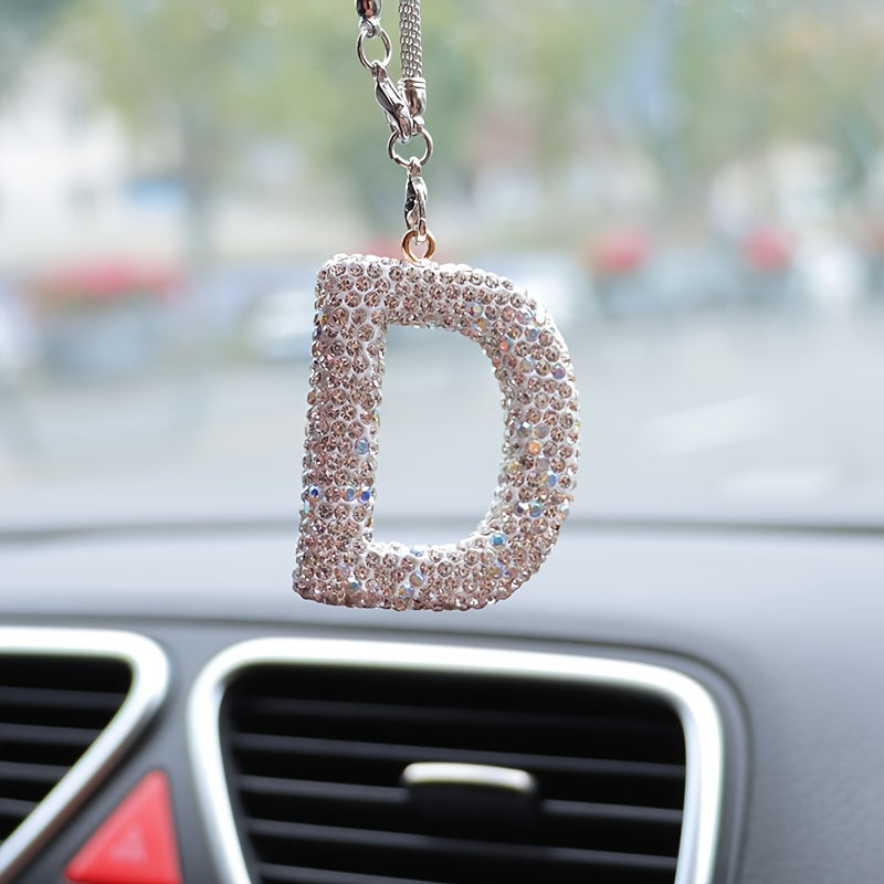 Crystal Bling Alphabet Letter Pendant for Vehicle Mirror - Durable Metal Material