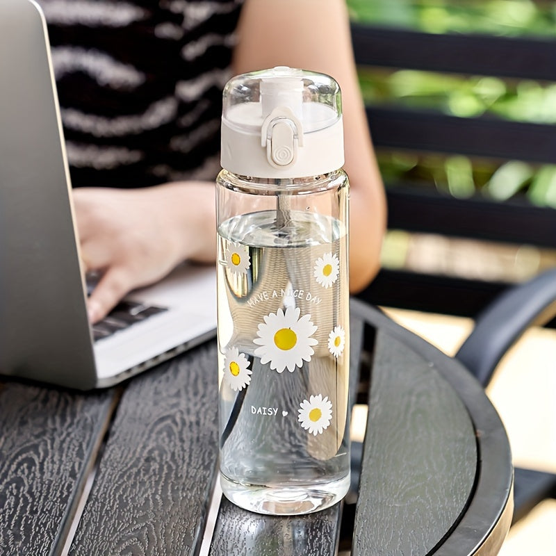 Women's plastic water bottle, hand wash only, floral design, large capacity, lightweight, round shape, PVC-free.