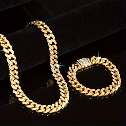 Set of 2 Trendy Hip Hop Style Necklace and Bracelet, Stylish Punk Look Jewelry Set for Men and Women