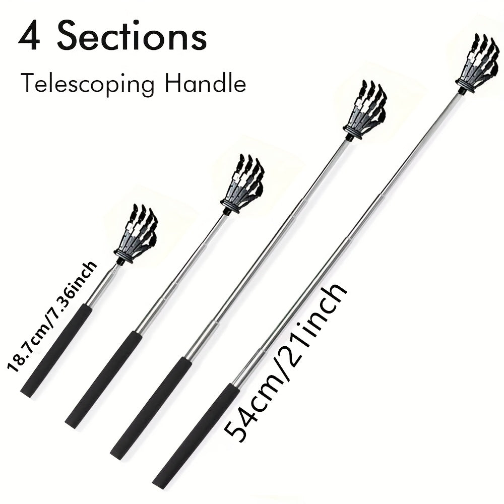 Telescopic metal back scraper with rubber handle, ideal gift for men and women.