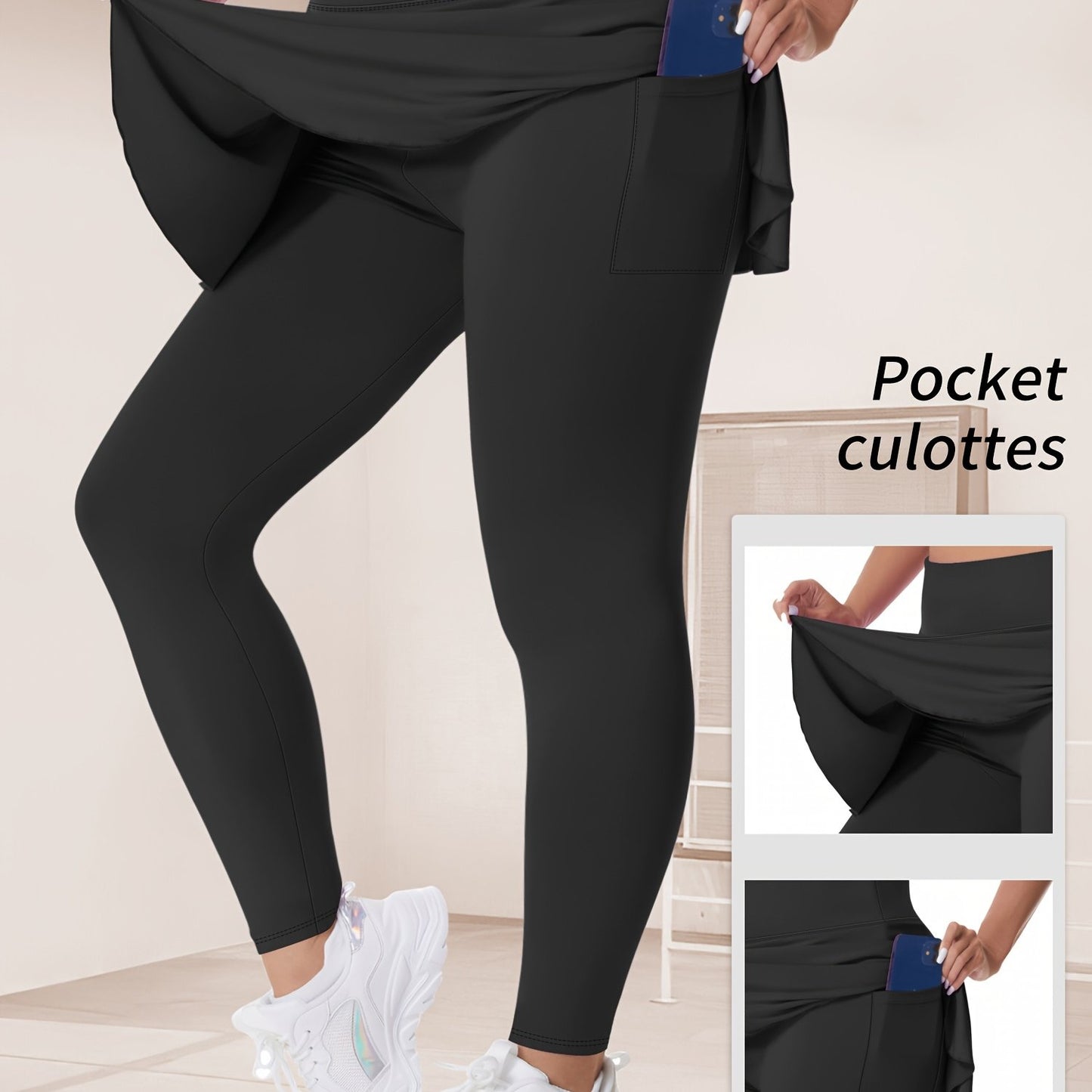 Women's Plus Size Solid High Rise Running Yoga Leggings with Pockets for Spring/Autumn