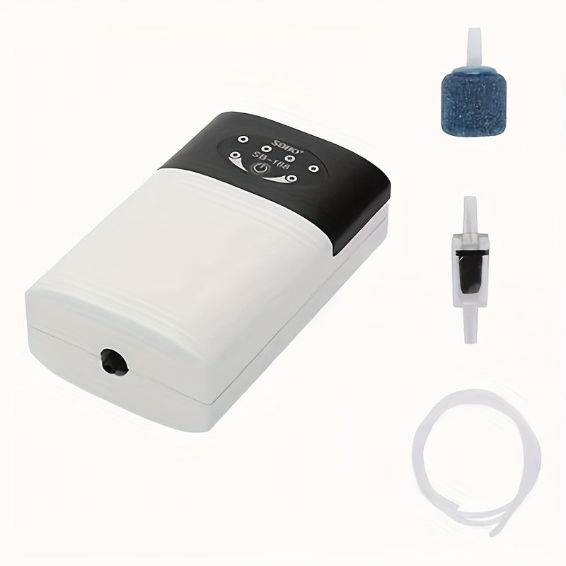 Rechargeable Fish Tank Air Pump with USB and battery power, semi-automatic, uses lithium battery-18650 series, includes 1-2 meter tube with air tube aerolite for aquarium.