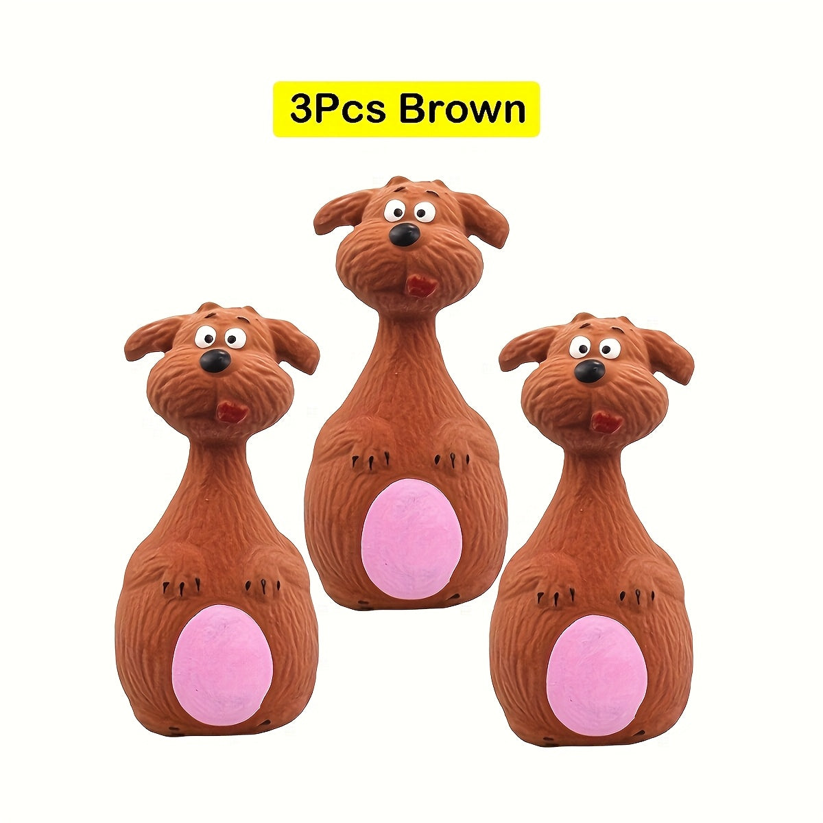 Durable dog chew toy that generates sounds, comes in random colors, no batteries required.