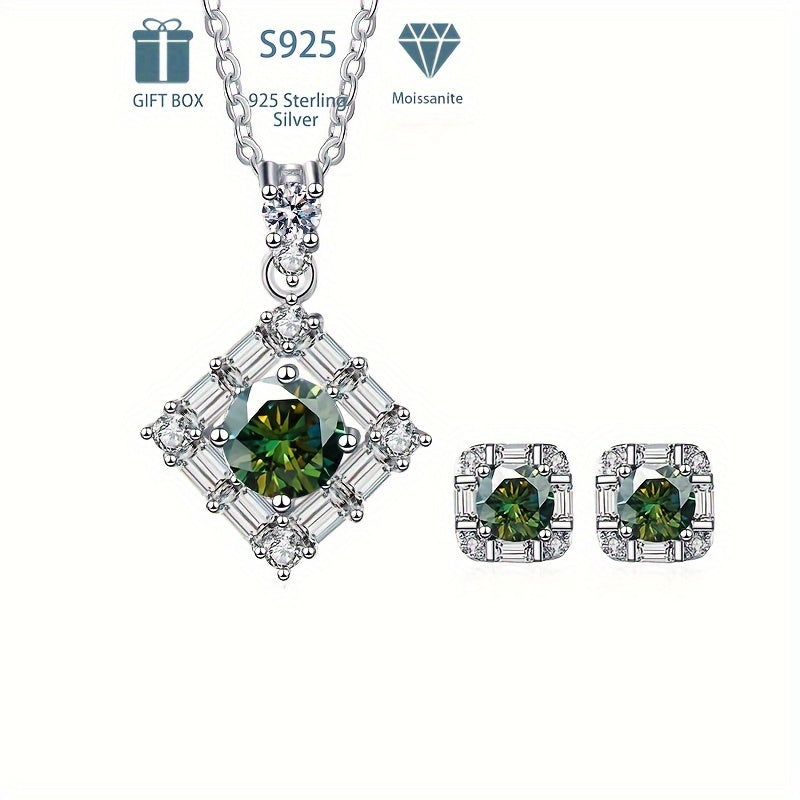 Experience luxury with the Tancise Silver Plated Jewelry Set featuring stunning Moissanite gems. This set includes S925 Sterling Silver 0.5ct stud earrings and a 1ct pendant necklace, both adorned with May birthstones. Perfect for weddings and banquets