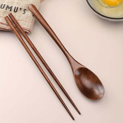 Portable wooden spoon and chopsticks set ideal for camping, travel, picnics, RVs, and office use. Durable utensils for rice, noodles, and porridge. Suitable for home, restaurant, and wedding use. Chopsticks are reusable.