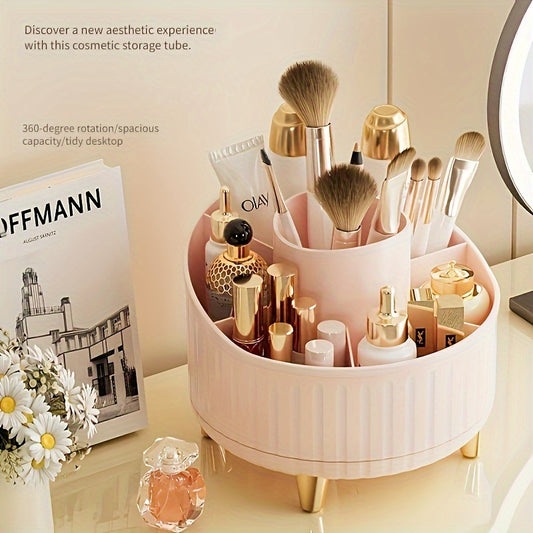 360° Rotating Makeup Organizer with 7 Compartments for Brushes, Lipsticks, Skincare Products, and Stationery - Durable, Fragrance-Free, Desktop-Friendly, Space-Saving Cosmetic Storage.