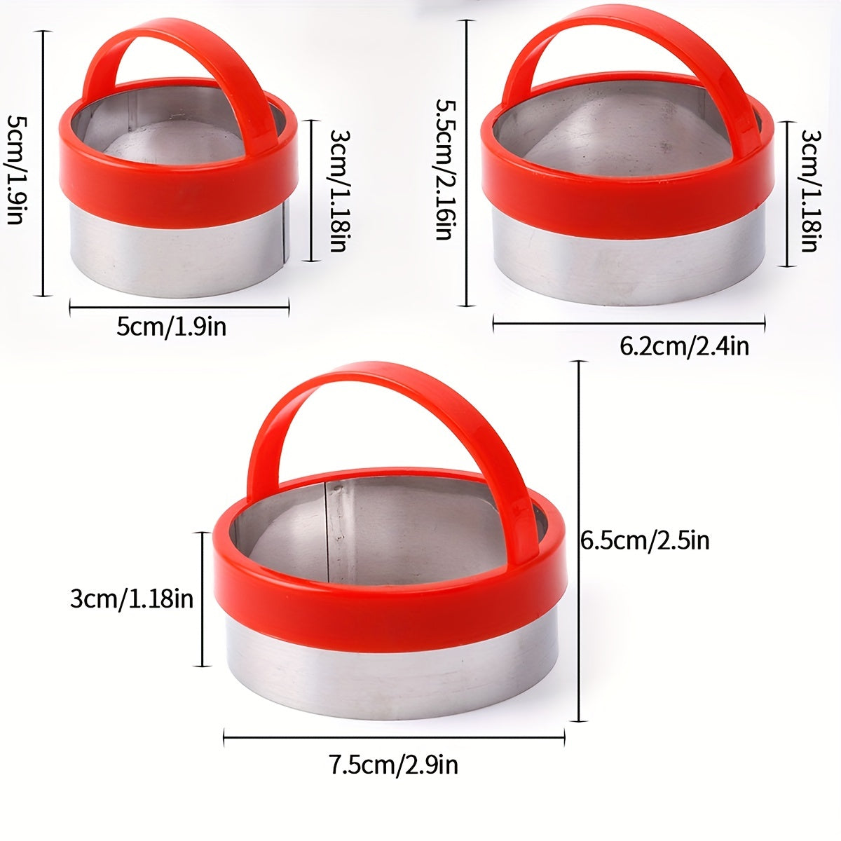 Set of 3 round cookie cutters with handles, candy mold, biscuit molds, chocolate cutters, cake decorating molds, baking tools, kitchen gadgets, accessories, and home kitchen items.