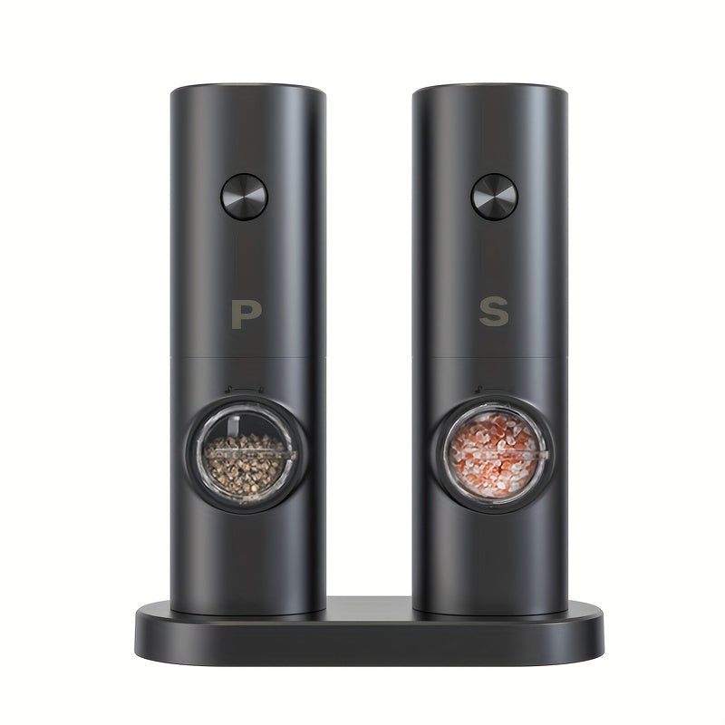 Get your hands on the convenient 2PC Electric Salt And Pepper Grinder Set with a storage base. This battery-powered set features automatic grinding with LED light, adjustable coarseness, and a one-hand one-button start. Made with high-quality ABS