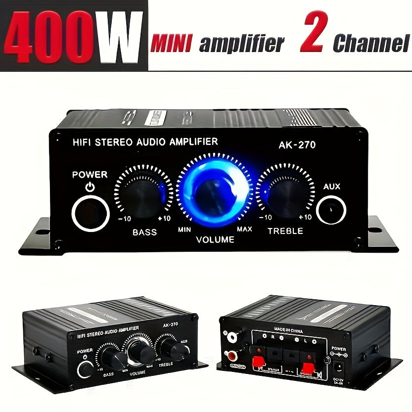 Ushbu 400W 2.0 stereo audio amplifikatordan foydalanib, uy/avtomobil teatri ovoz tizimingizni kuchli bass va trebl bilan kuchaytiring.