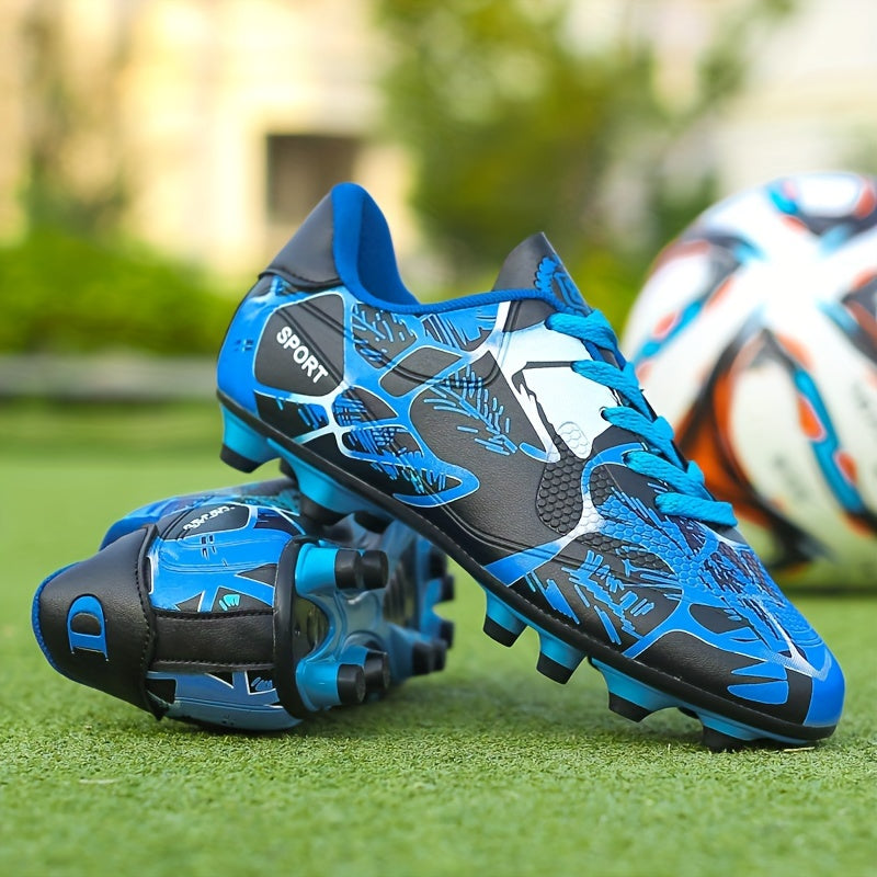 Non-slip football cleat with spikes for boys, professional and comfortable outdoor soccer shoes for training and competition.