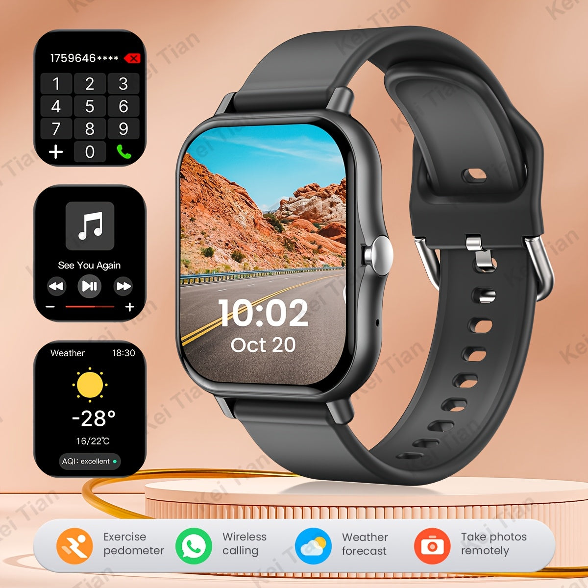 Stylish 4.65cm smartwatch with wireless connectivity, touch screen, multi-sport tracking, customizable wallpaper, and beige strap - ideal for Android phones.