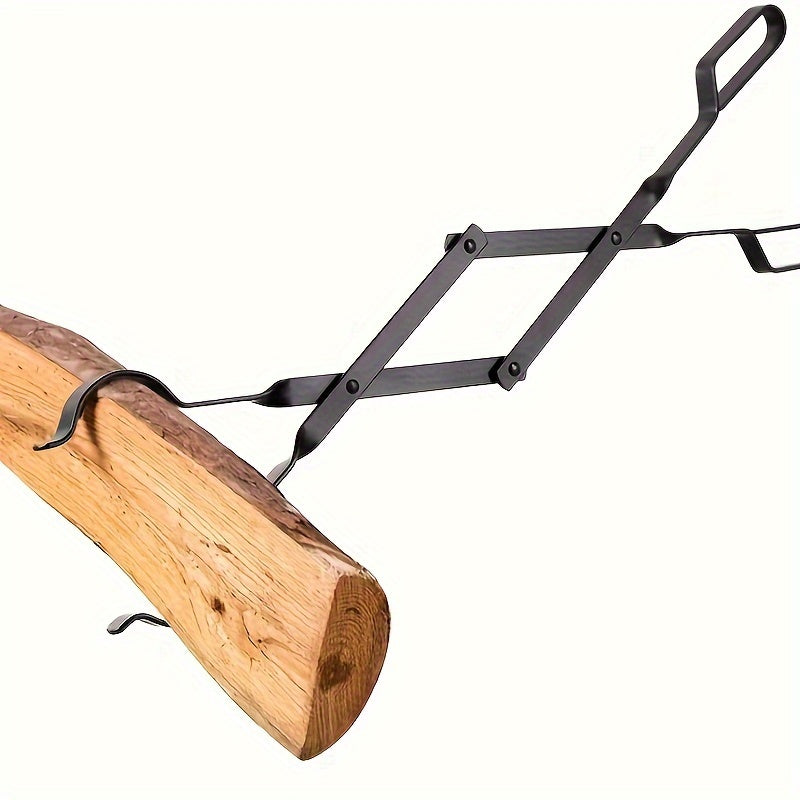 Durable Fireplace Tongs: A sturdy 62.74 cm log grabber made of wrought iron for fire pits, campfires, bonfires, wood stoves, and indoor and outdoor fireplaces. This tool is perfect for handling wood in your wood burning stove or barbecue grill.