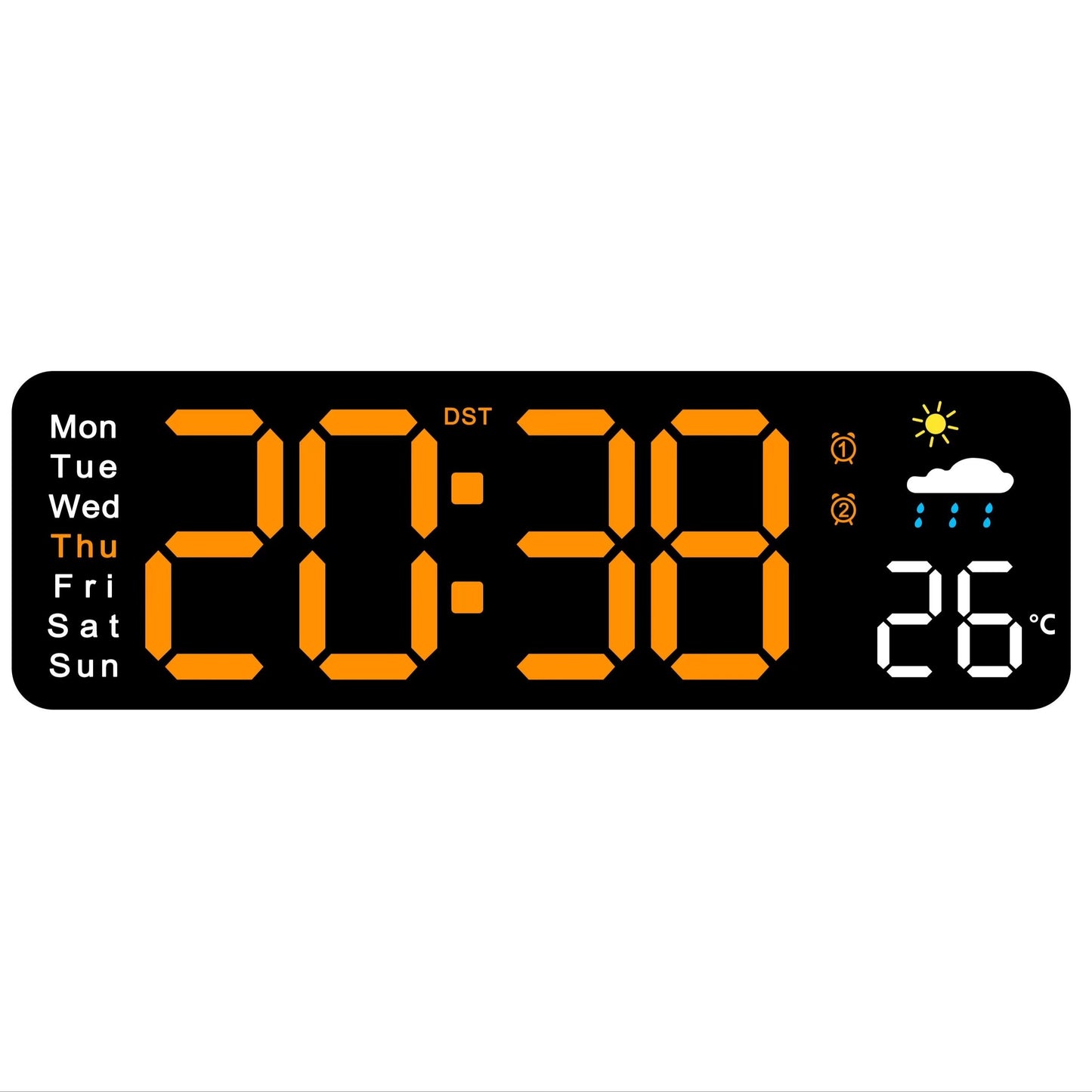 11" Large Digital Wall Clock with temp & date display- Auto Dim, Snooze, 12/24H format, USB Powered, Remote included- Battery excluded.