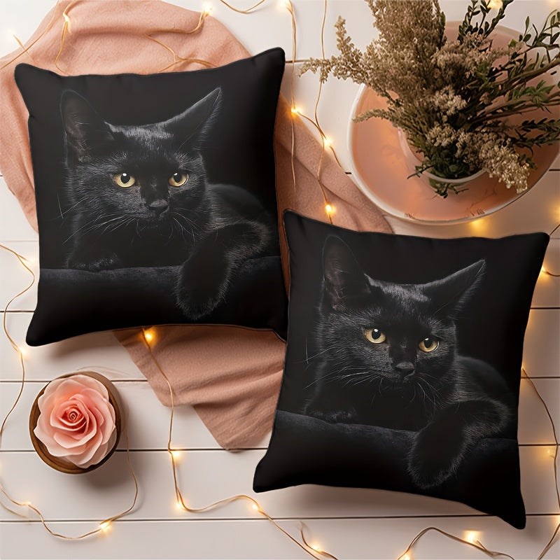 Set of 2 Ultra-Soft Pillowcases with Black Cat Print - Ideal for Cat Enthusiasts, Perfect for Bedroom, Living Room, and Car Decor (Pillow Inserts Sold Separately), Includes Picture for Sofa Decoration