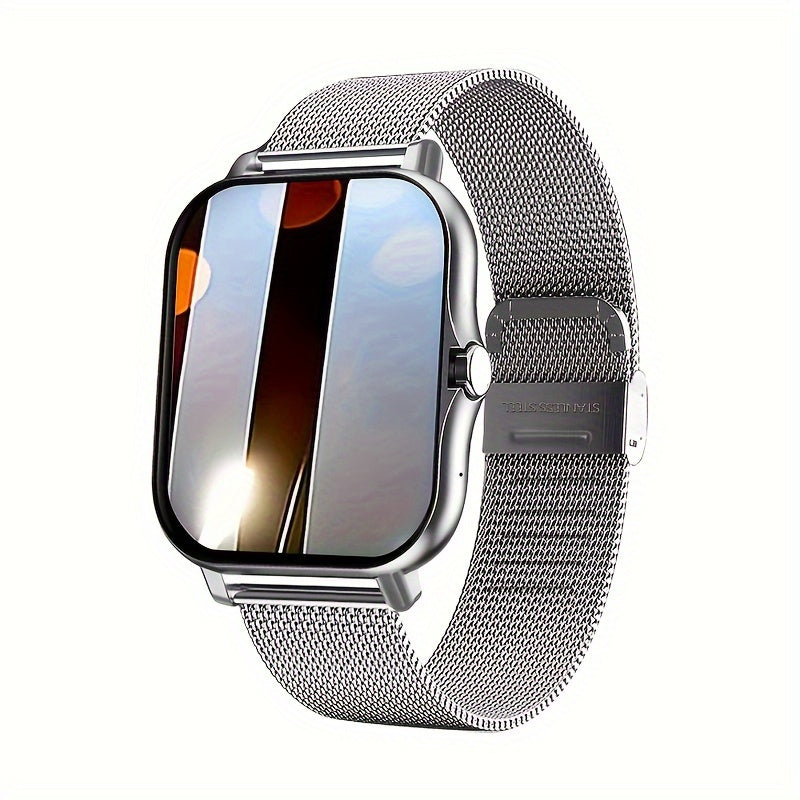 Gender-neutral Sports Smart Watch featuring a Vibrant Color Touch Screen, Personalized Dial, Compatible with Android & iOS, Sleek Alloy Case, Durable Stainless Steel Strap, Date & 24-Hour Display, Not Waterproof, Easy USB Charging, Long-lasting