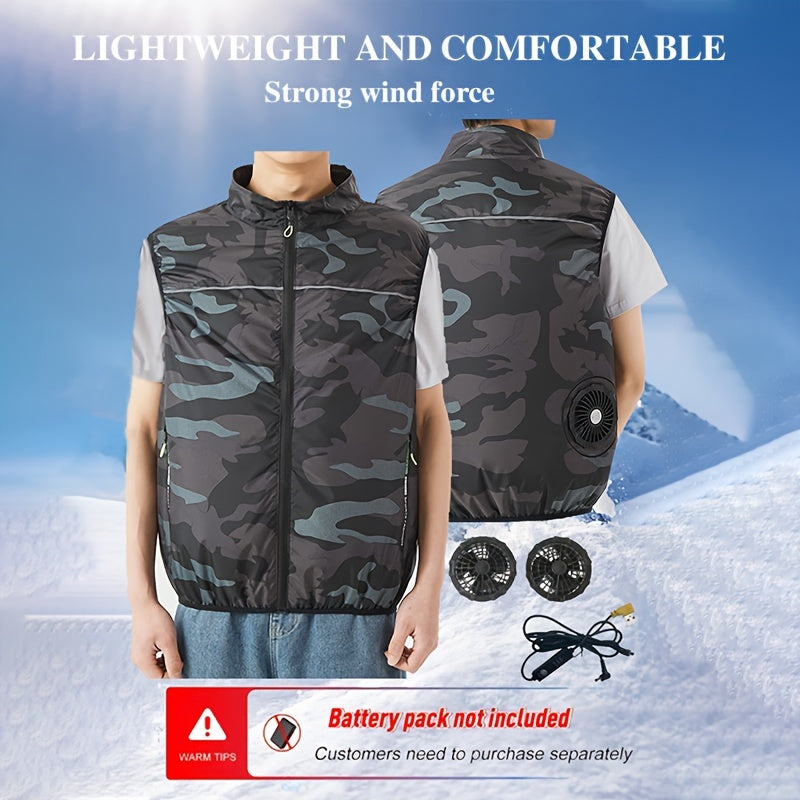 Stay cool and comfortable on-the-go with the Wearable Fan Vest. This USB-powered cooling vest features sleeveless air conditioner clothing, equipped with 2 silent fans and adjustable speed settings. Perfect for both men and women, this vest is ideal for