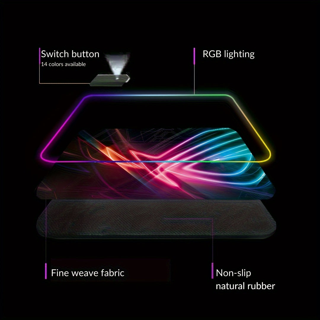 BJ05-RGB Large Gaming Mouse Pad with LED Backlight & Stitched Edges, 400x900mm Extra Non-Slip Rubber Desk Mat for Gamers, Office, and Students, Vibrant RGB Colors, One-Click Switching