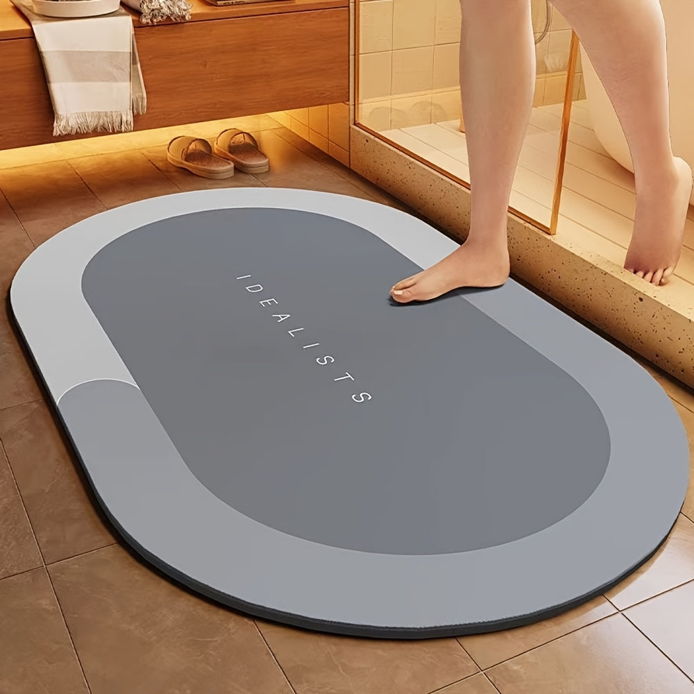 Absorbent polyester bath mat with quick-dry technology, non-slip and odorless, suitable for shower, bedroom, kitchen, and laundry room.