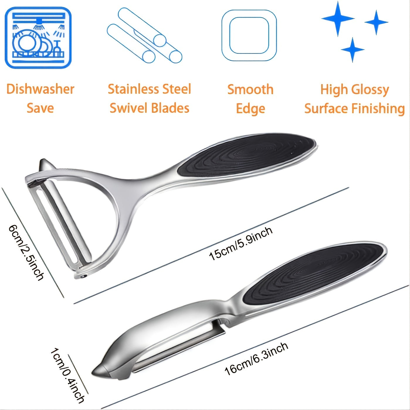 Two Stainless Steel Vegetable & Fruit Peelers Set with Non-Slip Handles and Ultra-Sharp Blades - Straight Edge Peelers for Accurate Peeling, Food-Safe and Durable Kitchen Tools