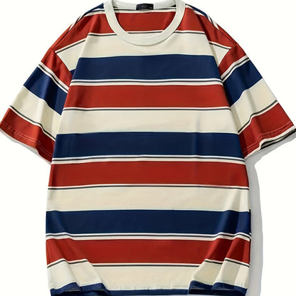 Men's Plus Size Striped T-Shirt - Casual, Comfy, Short Sleeve