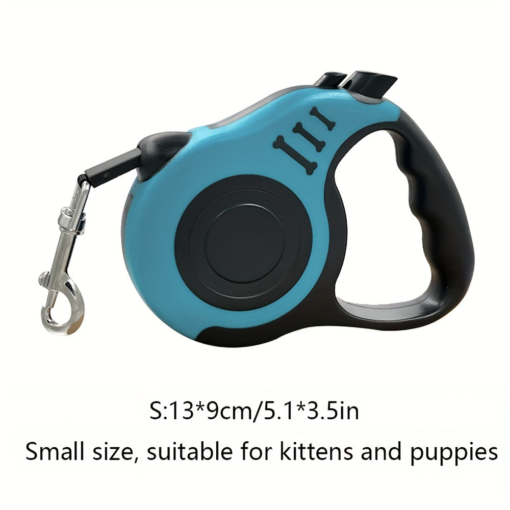 Sturdy dual-switch retractable dog leash offers easy control and comfortable grip.