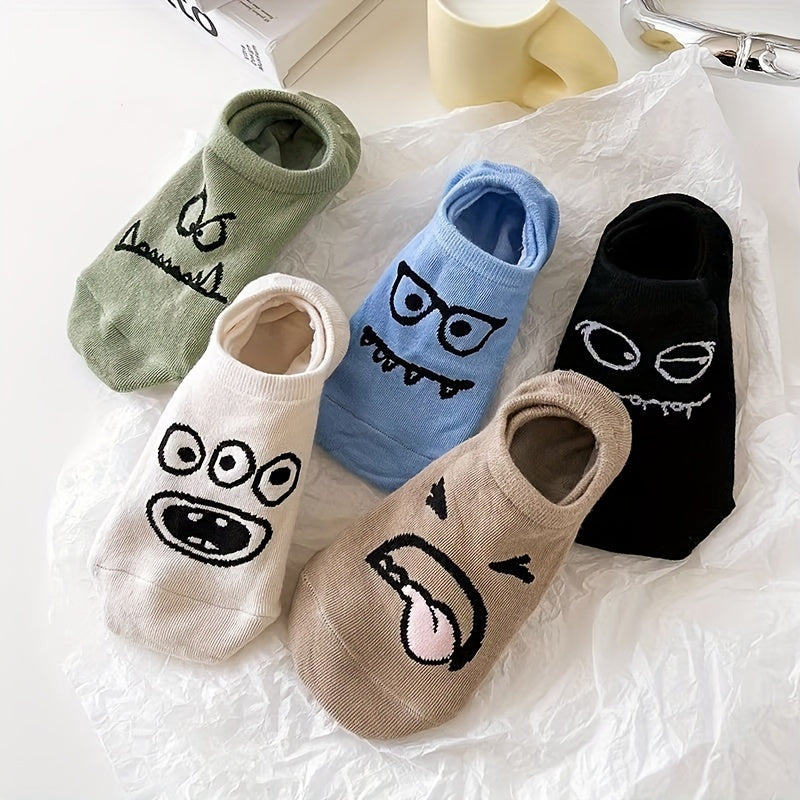 5 pairs of humorous expression socks for women, comfortable and lightweight invisible stockings.